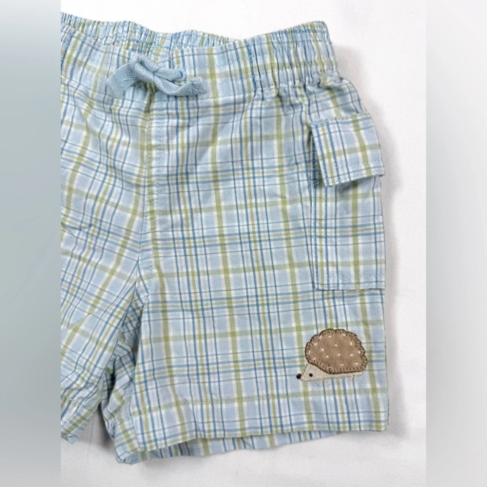 GYMBOREE Baby Boys' Garden‎ Party Plaid Hedgehog Applique Shorts Preppy 6-12M